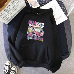 Anime Vaporwave Print Hoodies Man Sweatshirts Fleece Casual Hooded Clothes Harajuku Vintage Hoodie Mens Fashion Loose Streetwear H1227