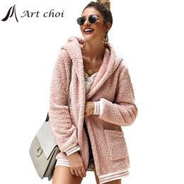 Thick Winter Women Casual Faux Fur Jackets Warm Cardigan Female Teddy Plush Coats Sweatshirt Outerwear Overcoats Streetwear 211019