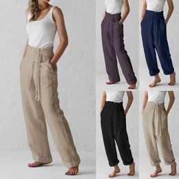 Summer Women Drawstring Straight Trousers Solid Fashion Casual Temperament Loose Female Casual Brown Wide-Leg Pants Full Length Q0801