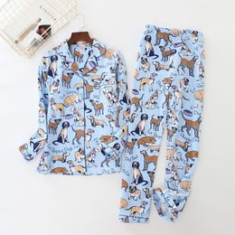 home suit Cotton Women Pajama Sets Cute Cartoon Dog Pyjamas Women Couples Sleepwear Casual Soft Female Suit Pijama Mujer 210320