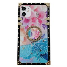 Butterfly Love Flower With Diamond Bracket Protective Cover For IPhone 13 12 11 Pro Max 6 7 8 Plus X Xs XR Xs Max High Quality