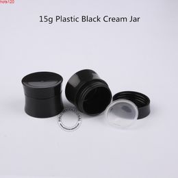 Promotion 50pcs/lot Plastic 15g Cream Jar Bottle Empty Refillable Container Box Display Women Cosemtic Vial Small Black Lid Pothood qty