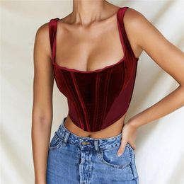 hirigin Sexy Women Tube Tops SleevelBack Zip Up Velour Tank Low Cut Slim Female Fashion Elegant Summer Party Cropped Vest X0507