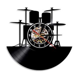 Trommeln Set Vinyl Rekord Wanduhr Vintage Beleuchtet Rock Music Band Geschenk Hauswarming Geschenk LED Beleuchtung Lampe Uhr Nicht-Ticking X0726