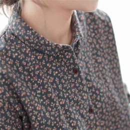 Lamtrip Vintage Broken Flowers Print Peter Pan Collar Cotton Long Sleeve Shirt Blouse Women 210323