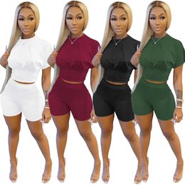 Echoine Summer Short Sleeve Slim Crop Top Tshirt and Shorts Tracksuit Sporty Jogger Suit Two Pieces Set New Active Outfits 2021 Y0702