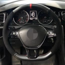 Car Steering Wheel Cover Non-Slip Black Suede Leather For Volkswagen VW Golf 7 Mk7 Touran Up New Polo Jetta Passat B8 Tiguan