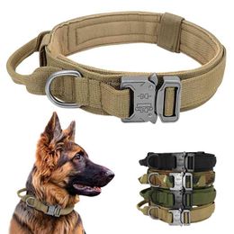 Tactical Dog Collar With Handle Durable Military Nylon Dog Collar Adjustable Training Collar For Large Dogs German Shepherd 210325
