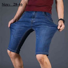 Summer Brand Stretch Thin Breathable cotton Denim Jeans Short Men Knee Length Soft blue casual Shorts Bermuda Plus Size 28- 210716