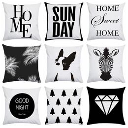 Cushion/Decorative Pillow Letter Throw Case Black And White Velvet Cushion Cover Home Decor Quote Geometric Funda Cojin