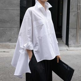 Spring Autumn Lapel Long Sleeve White Back Loose Big Size Irregular Shirt Women Blouse Fashion 210527