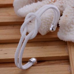 Women Jewellery High Quality Silver Colour Jewellery Fashion Exquisite Knotted Net Circular Open Bangle Bracelet B091 Q0719