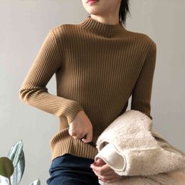 Half High Collar Bottoming Shirt Women's Autumn Winter Style Inner Slim Slimming Long Sleeved Sweater Tops For Fashion 210520