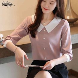 Korean Version Chiffon Shirt Women's Long Sleeve Spring Loose Sweet Solid Blouse Women Tops Blusas Mujer De Moda 8350 50 210508