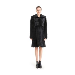 Women's Fur & Faux ZY89006 Winter Ladies Luxury Elegant Real Mink With Hooede Warm Coat Slim Solid Long Jacket