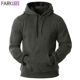 Men's Hipster Sleeve Fold Quilted Hooded Sweatshirt Autumn Casual Mens Heavy Hoodies Sweatshirts with Kanga Pocket 3XL 210522