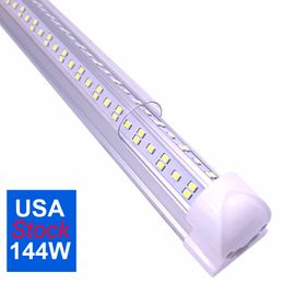 T8 LED Tube Light Connecting Integrated V Shaped 6 Row 144W Shop LEDs Lights,Clear Cover Super Bright White 6500K, AC85-277V, 8Ft 96 IN LED Cooler Door Lamp