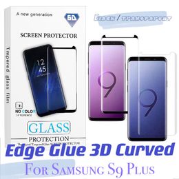 Screen Protector for Samsung Galaxy S9 Note 8 Plus Edge Glue 3D Curved Case Friendly Tempered Glass with Retail Package