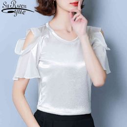 Solid Short Sleeve O-neck Women Clothing Cold Off Shoulder Blouse Tops and White Blusas 4880 50 210521