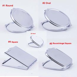 100pcs DIY Makeup Mirrors Portable Compact Mirror Iron 2 Face Sublimation Blank Plated Aluminum Cosmetic Decoration Girl Gift