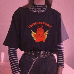 Kuakuayu HJN Cute Angel Cherub T Shirt Heaven Can Wait Angel Print Women Tshirt Cotton Casual Funny T Shirt Lady Yong Girl Top 210324