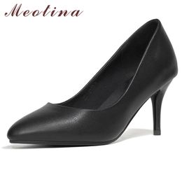 Meotina Women Pointed Toe Shoes High Heel Pumps Stiletto Heels Shallow Office Footwear Ladies Spring Black Large Size 42 210520