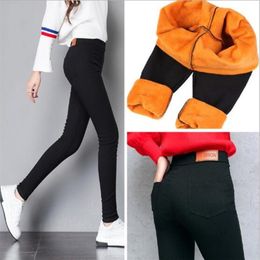 WKOUD Winter Pants Women Thick Warm Fitness Leggings Gold Fleeces Footless Female Skinny Black Legging Trousers P8496 211204