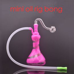 Thick vase style newest Mini Glass Bongs Hookahs Oil Rig Thick Pyrex 10mm Female Heady Water Pipes Dab Rigs with oil bowl