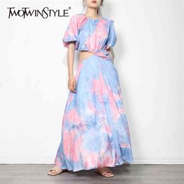 Casual Hollow Out Dress For Women O Neck Puff Short Sleeve High Waist Ruched Maxi Dresses Females Summer Style 210520