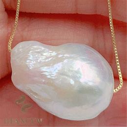 16x24mm White Baroque Pearl Pendant Gold Necklace 18 inches Real Aurora Wedding Women Flawless Accessories Chain Classic