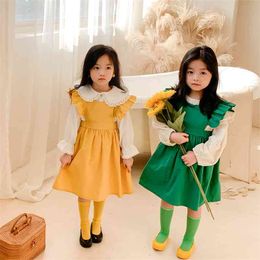 Korean style casual fly sleeve overalls dress Girls sleeveless princess dresses 210508