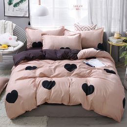 Pink Heart Home Bedding Set 3/4pcs Home Linens Cartoon Bedclothes Elegant Duvet Cover Flat Sheet Pillowcase Boys Girls Blue 210319