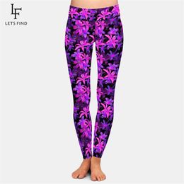 LETSFIND Beautiful Flowers Style Lilies Printing High Quaility Plus Size Leggins Waist Elastic Slim Workout Leggings 210925