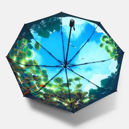 Dual-use Sunny Rain Umbrella Women 3 Fold Umbrella Sun Protection UV Protection Vinyl Unique Giftfor Girls