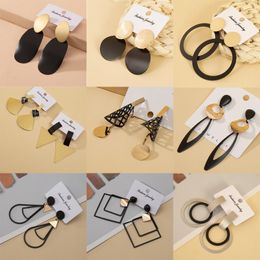 Dangle & Chandelier Fashion Designer Hanging Drop Matte Earring For Women Vintage Gothic Geometric Round Long Black Gold Color Earrings Part