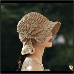 Hats Caps Hats, Scarves & Gloves Fashion Aessories Drop Delivery 2021 Parent-Child Sell Summer Beach Sand 100Percent Raffia Bow Wide Brim Sun