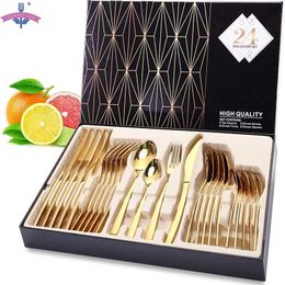 24PCS Cutlery Set Dinner Set Tableware 18/10 Stainless Steel Gold Silver Rainbow Black Dropshiping US PL ES BE RU IL 211112