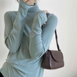 Brushed High Neck Bottoming Shirt Soft Warm Women Autumn Winter Solid Color Long Sleeved Sweater Inner Base All Match 210520