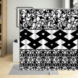 Shower Curtains Black White Abstract Texture Classical Pattern Bathroom Decor Set Polyester Curtain With Hooks Waterproof Fabric