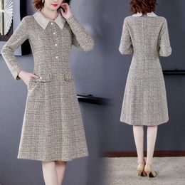 Casual Dresses 2021 Autumn Winter Fashion Women Tweed Dress Vintage Wool Chic A-Line Vestdios