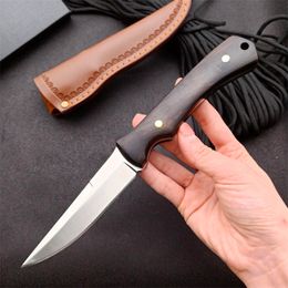 New-Arrival Outdoor Survival Straight Hunting Knife 5Cr13Mov Satin Drop Point Blades Full Tang Ebony Handle Fixed Blade Knives With Leather Sheath