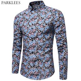 Floral Printed Mens Shirt Casual Slim Fit Shirts for Men Social Streetwear Chemise Homme Button Up Mens Long Sleeve Shirt Camisa 210524