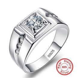 Solitaire male ring 925 Sterling silver 0.5ct AAAAA cz stone Engagement Wedding Band Rings for men Luxury Party Jewellery