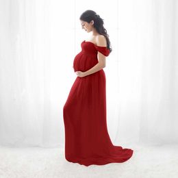 Sexy Shoulderless Maternity Dresses for Photo Shoot Ruffle Chiffon Pregnancy Long Skirts Photography Prop Dresses for Women Q0713