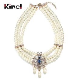 2022 collana di perle del tasto Collezione di gioielli Kinel Vintage Flower Choker per le donne Natural Pearl Button collana a ciondolo lungo catena