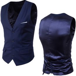 Men's Navy Blue Dress Suit Vest Waistcoat Slim Fit V Neck Tuxedo Men Formal Business Smart Casual Gilet Homme 6XL 210923
