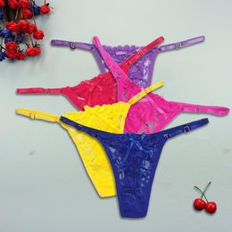3Pcs/lots Women Sexy Thongs Panties Lace Transparent Panty See Through Erotica Lingerie Adjustable Underwear G-String T-back Women's