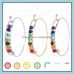 Charm Bracelets Jewelry Yoga 7 Chakra Wire Bracelet For Women Healing Crystal Tiger Eye Natural Stone Bangle Beads Reiki Spiritual Buddha Me