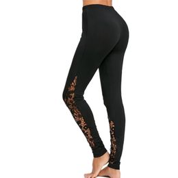 YSDNCHI Sexy Summer Women Fitness Leggings Lace Hollow Floral Skinny Black Gym Push Up Trousers Pants 211204
