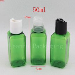 50 X 50ml Empty green Square PET Cream Bottle With Disc Cap For Cosmetic Use,dropper container,essential oil bottle